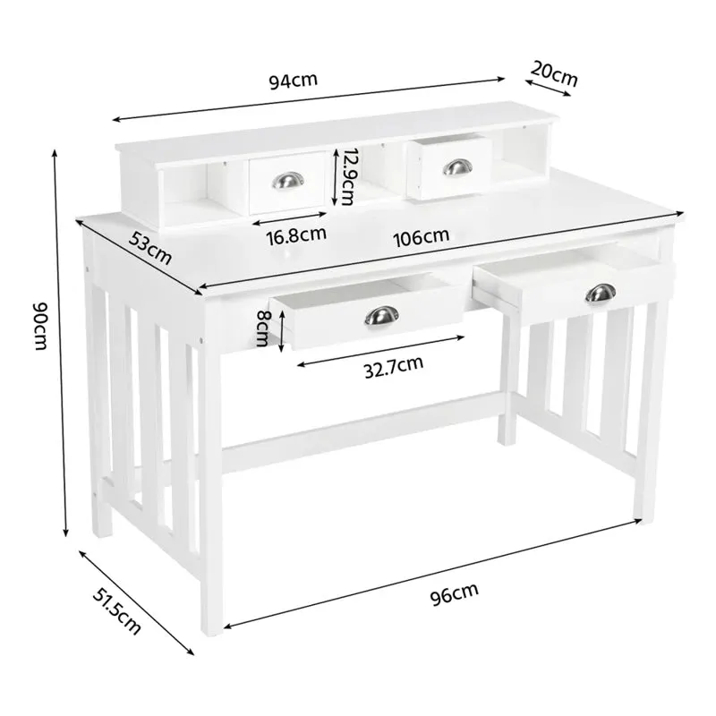 High Quality Hutch Desk cum Dressing Table | Storage Shelves & Drawer | White | Older Children & Adults