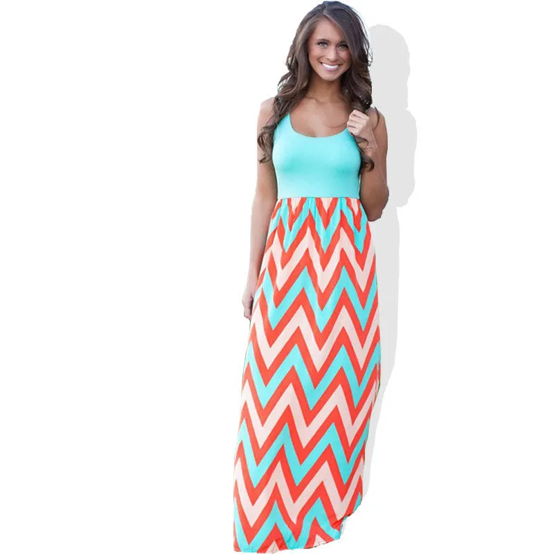 High Quality Women Summer Dress Striped Print Long Dress Beach Boho Maxi Dress Feminine Plus Size