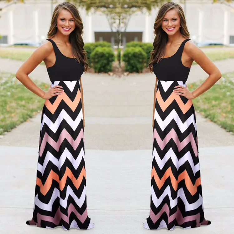 High Quality Women Summer Dress Striped Print Long Dress Beach Boho Maxi Dress Feminine Plus Size