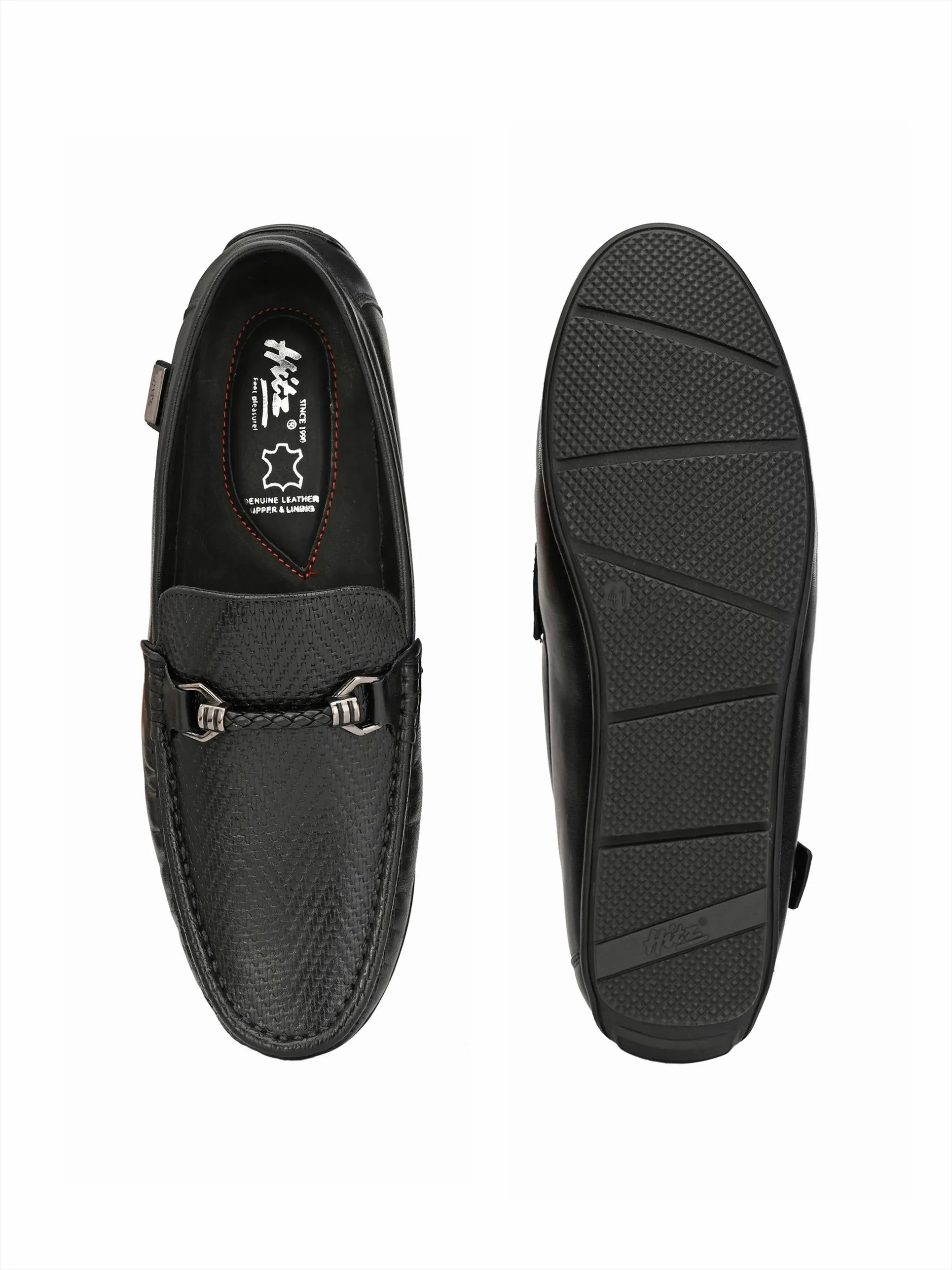 Hitz Men's Black Leather Slip-On Casual Loafer Shoes