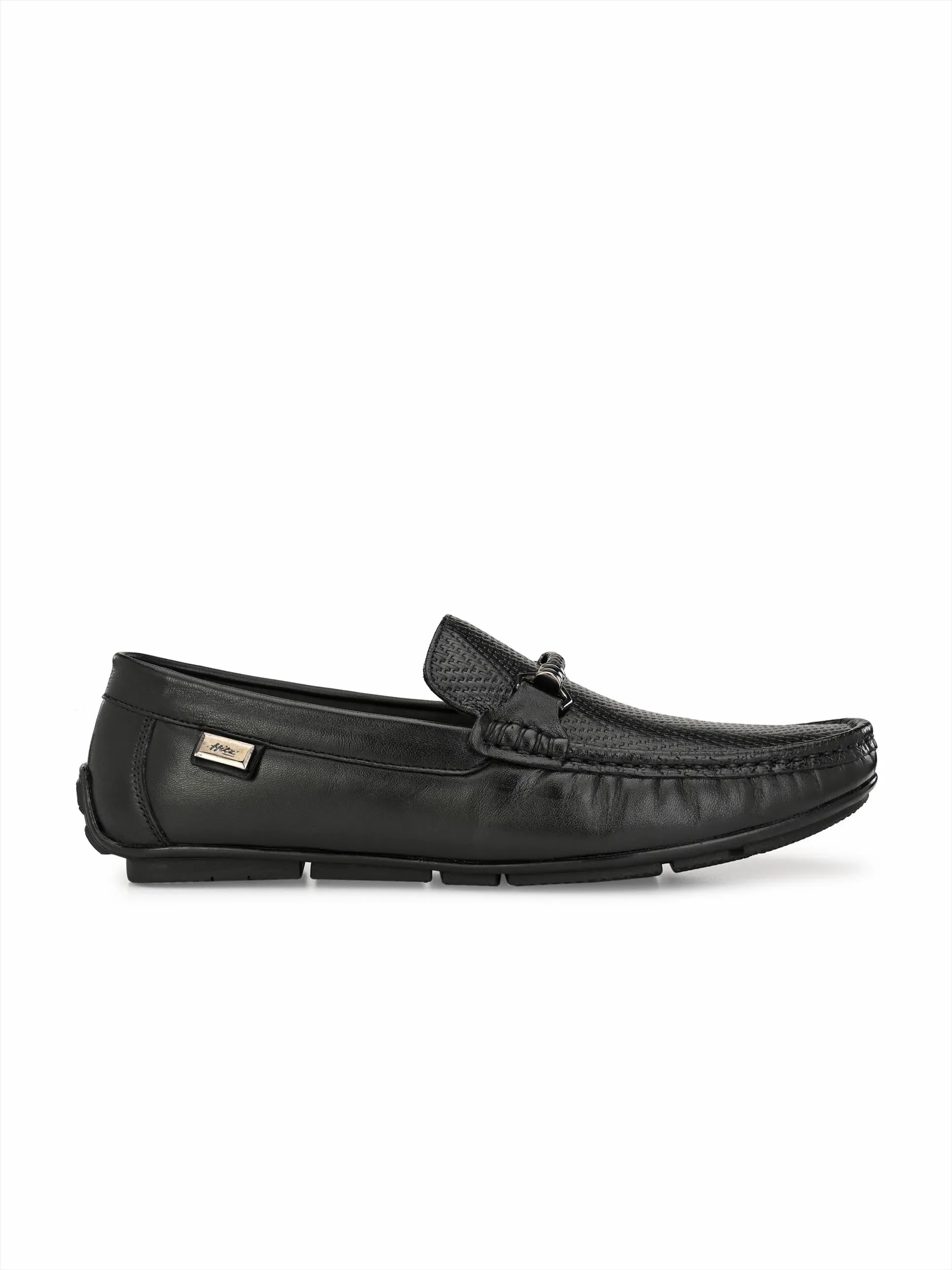 Hitz Men's Black Leather Slip-On Casual Loafer Shoes