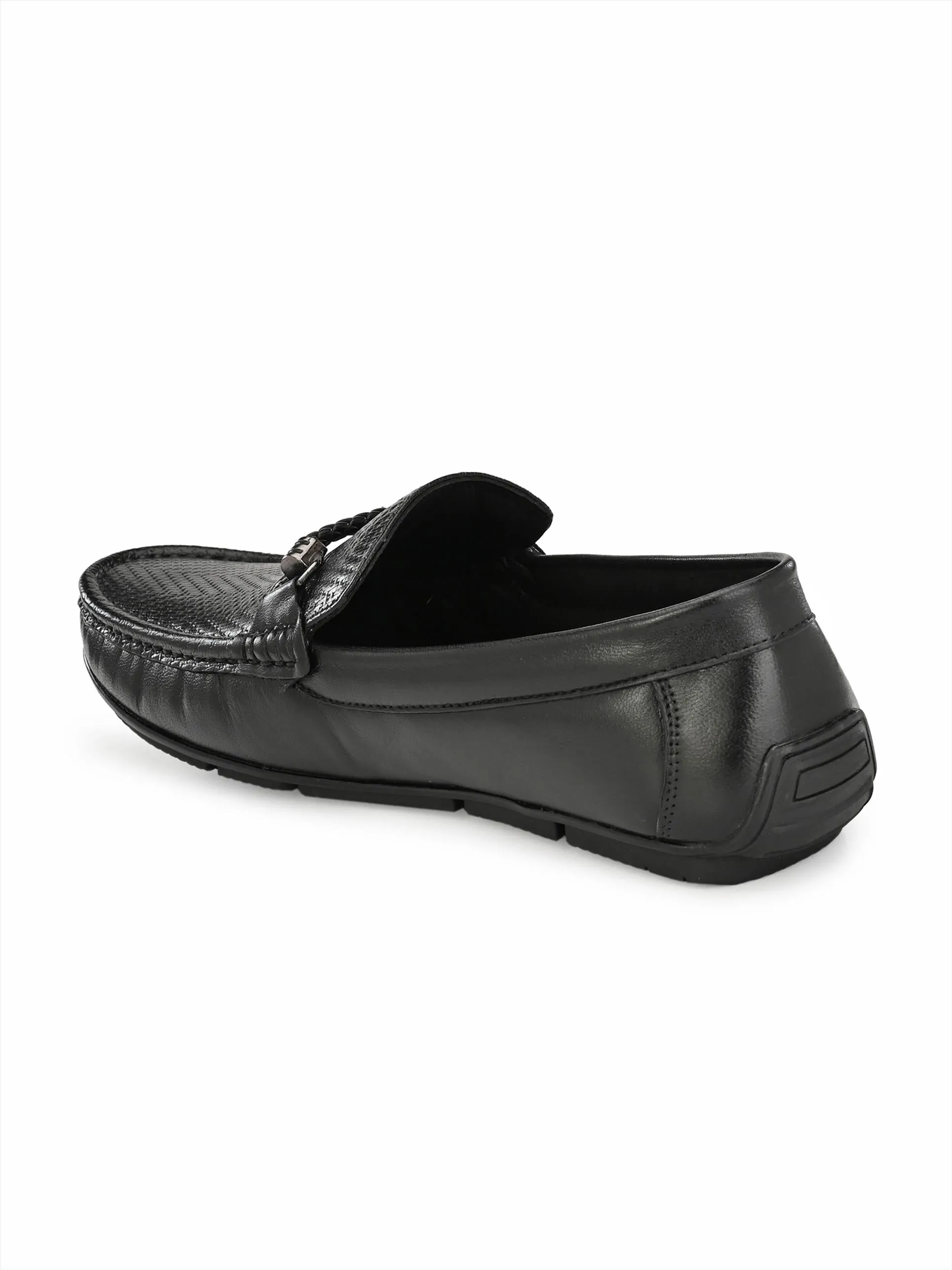 Hitz Men's Black Leather Slip-On Casual Loafer Shoes