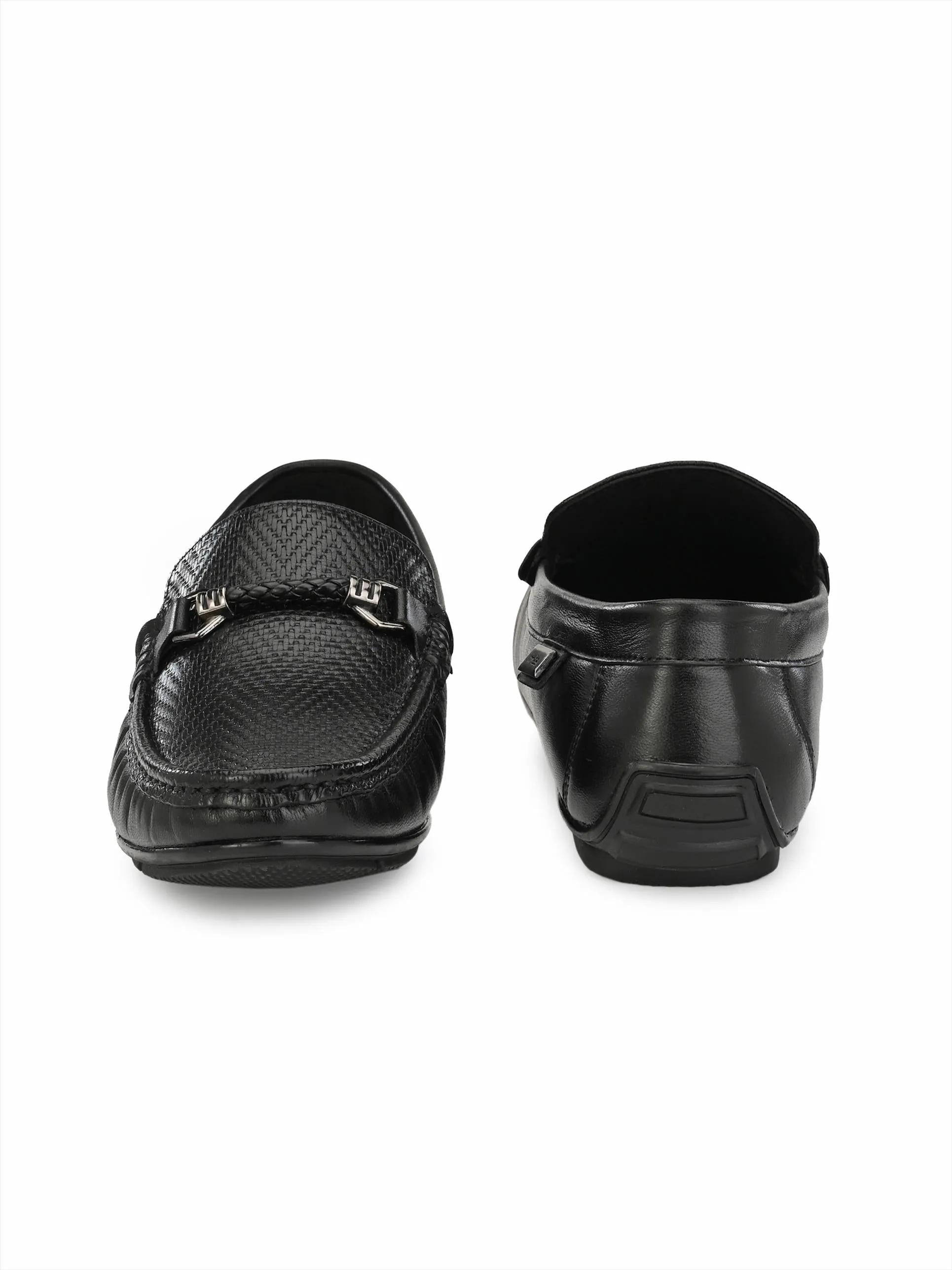 Hitz Men's Black Leather Slip-On Casual Loafer Shoes