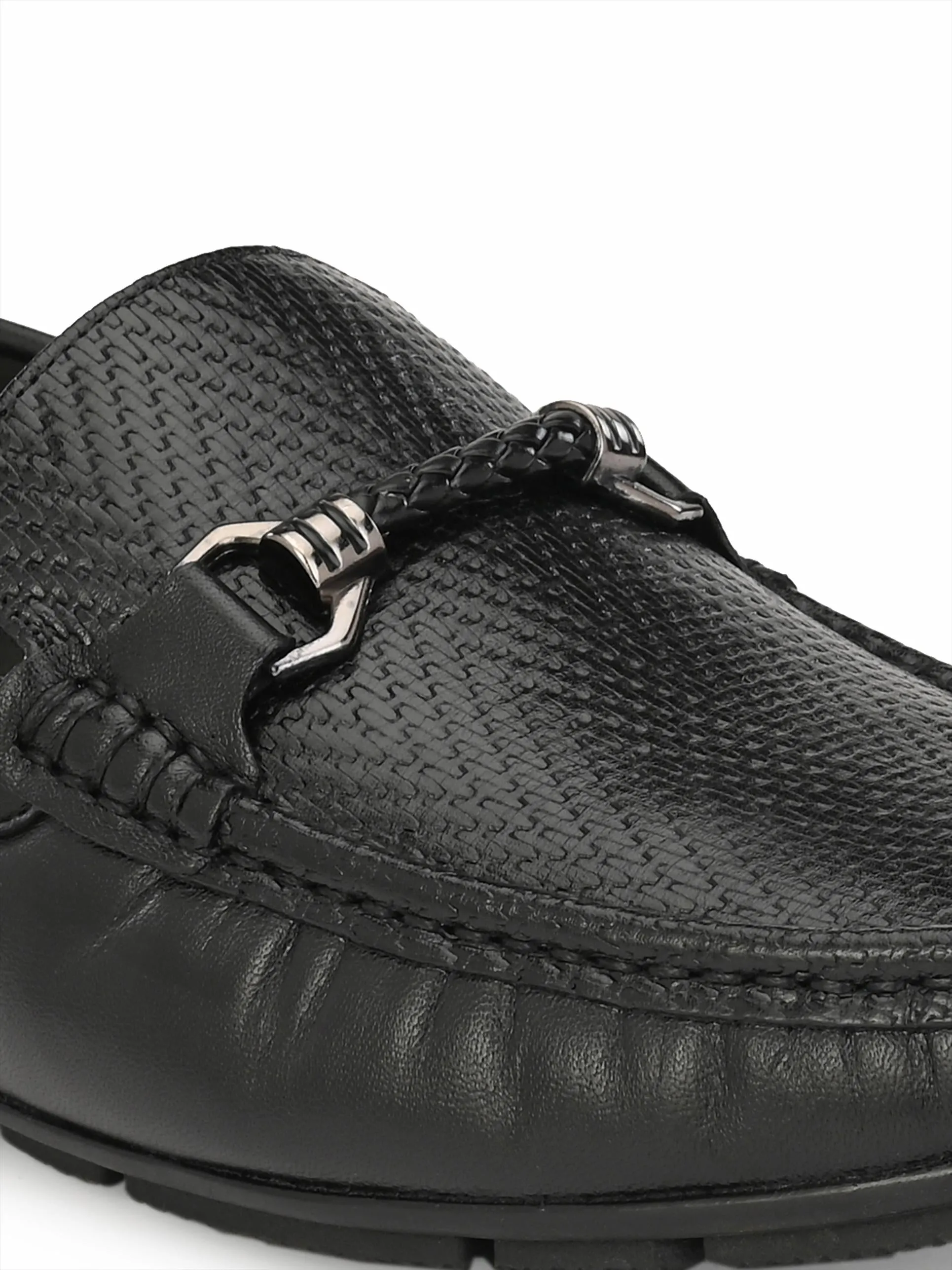 Hitz Men's Black Leather Slip-On Casual Loafer Shoes
