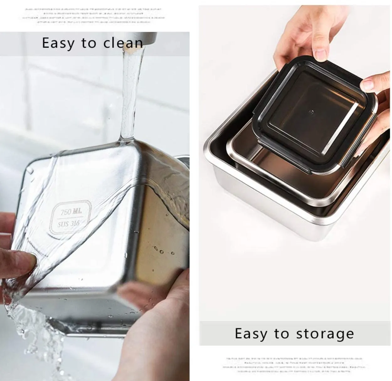 Homlly Stainless Steel Leak Proof Food Storage Lunch Box Container (Various Sizes)