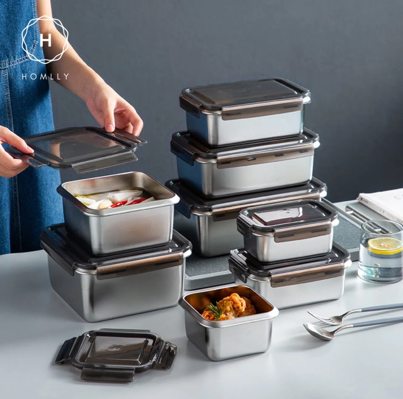 Homlly Stainless Steel Leak Proof Food Storage Lunch Box Container (Various Sizes)