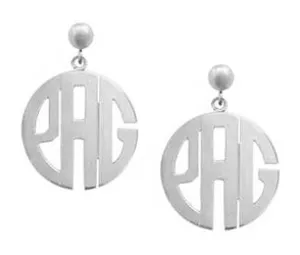 Jane Basch Block Monogram Drop Earrings - Sterling Silver
