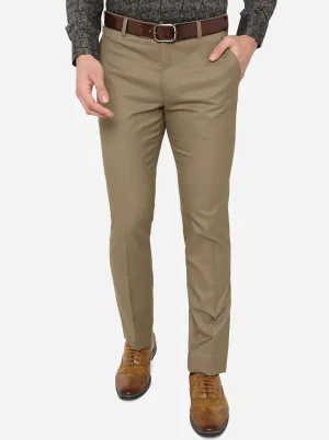 Khaki Solid Slim Fit Formal Trouser | Greenfibre