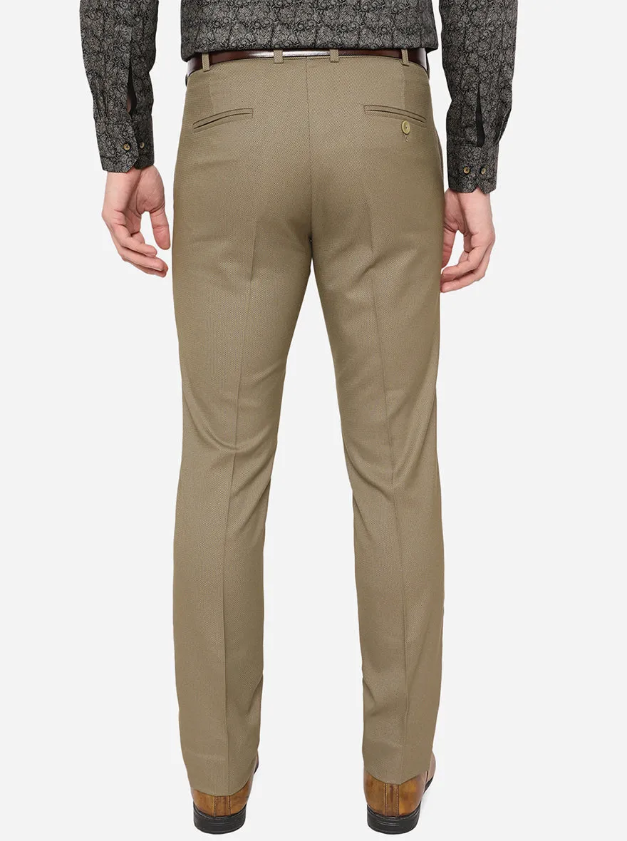 Khaki Solid Slim Fit Formal Trouser | Greenfibre