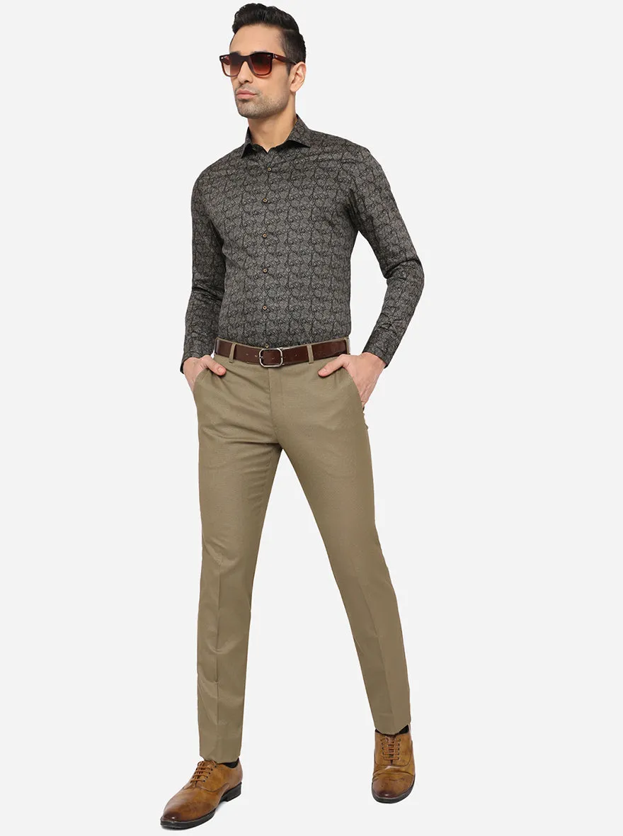 Khaki Solid Slim Fit Formal Trouser | Greenfibre