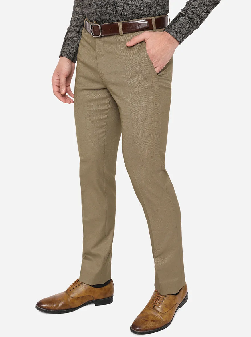 Khaki Solid Slim Fit Formal Trouser | Greenfibre