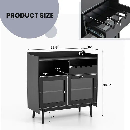 Kitchen Buffet Sideboard with Wine Rack and Sliding Door-Black - Color: Black