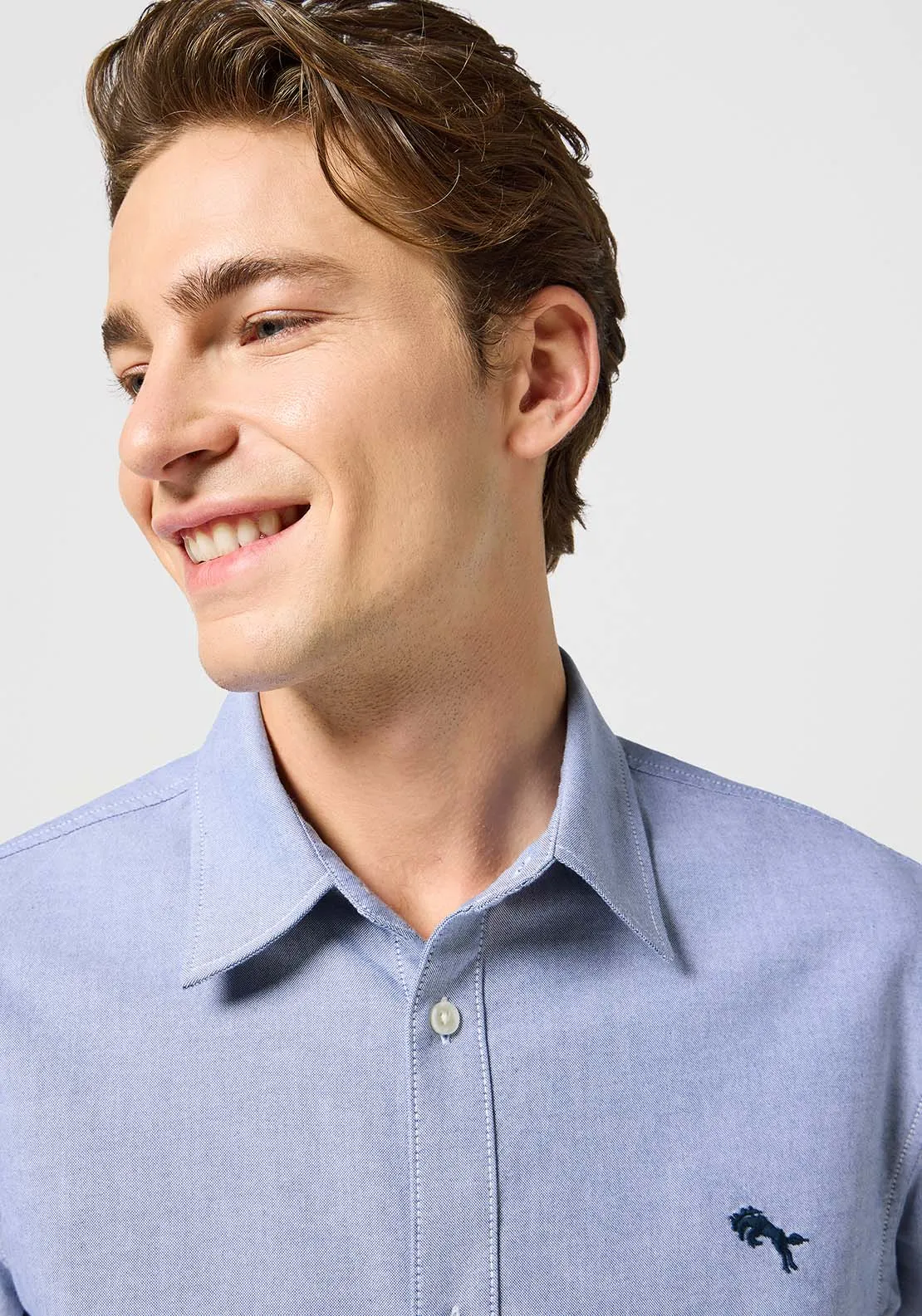 Long Sleeve Chambray Plain Shirt - Blue