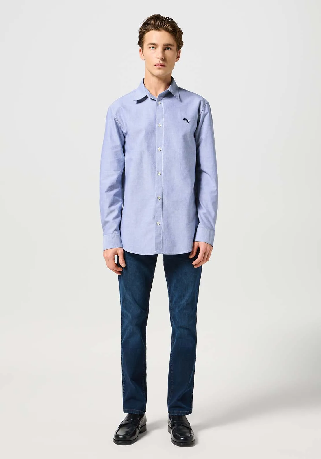 Long Sleeve Chambray Plain Shirt - Blue