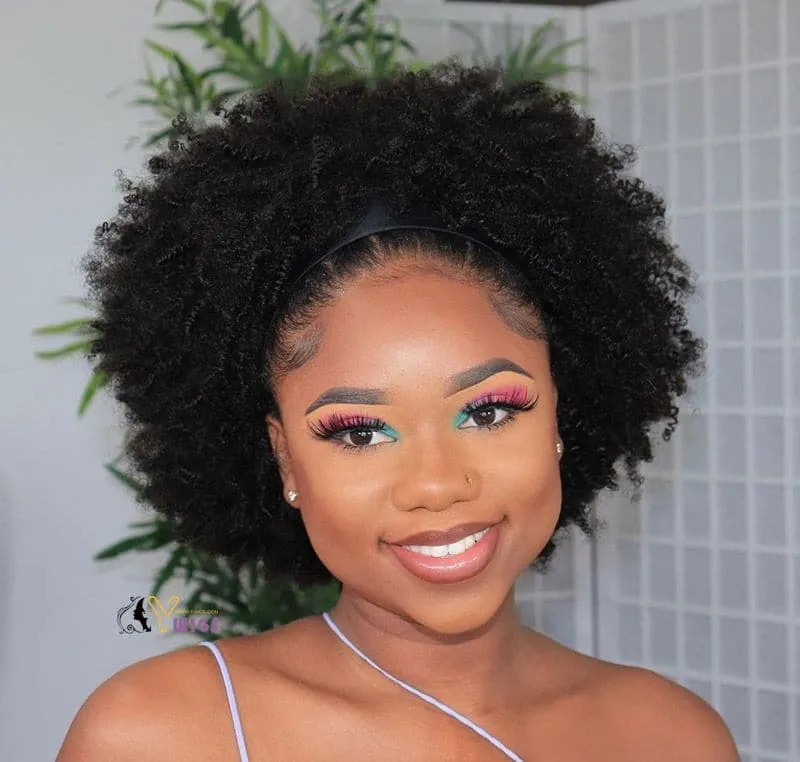 Mary Afro Kinky Curly Human Hair Headband Wig