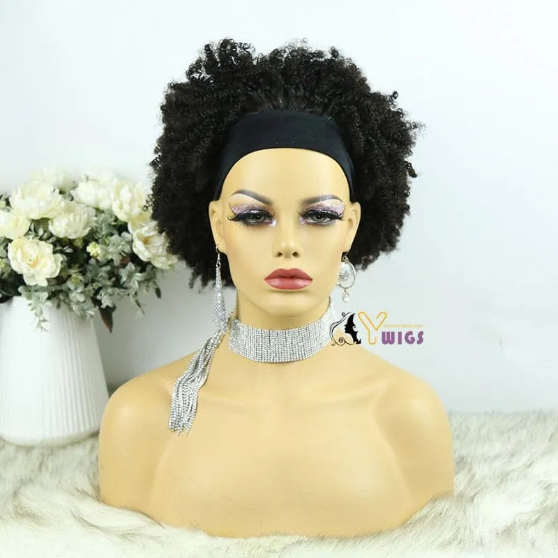 Mary Afro Kinky Curly Human Hair Headband Wig
