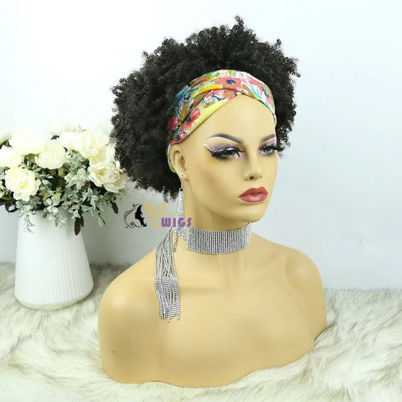 Mary Afro Kinky Curly Human Hair Headband Wig