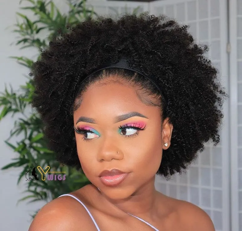 Mary Afro Kinky Curly Human Hair Headband Wig