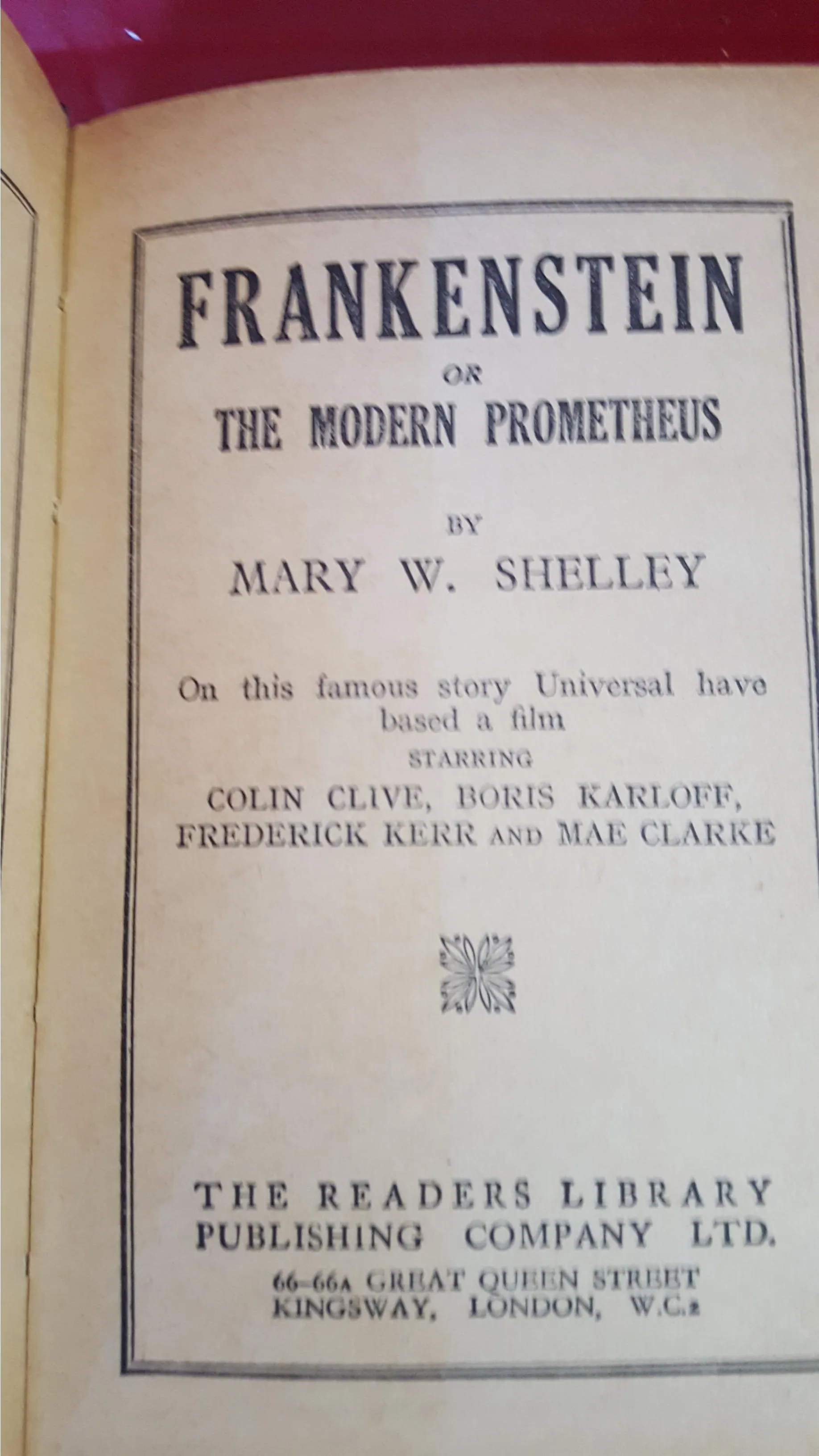 Mary W Shelley - Frankenstein, The Readers Library, Book Number 364, 1931?