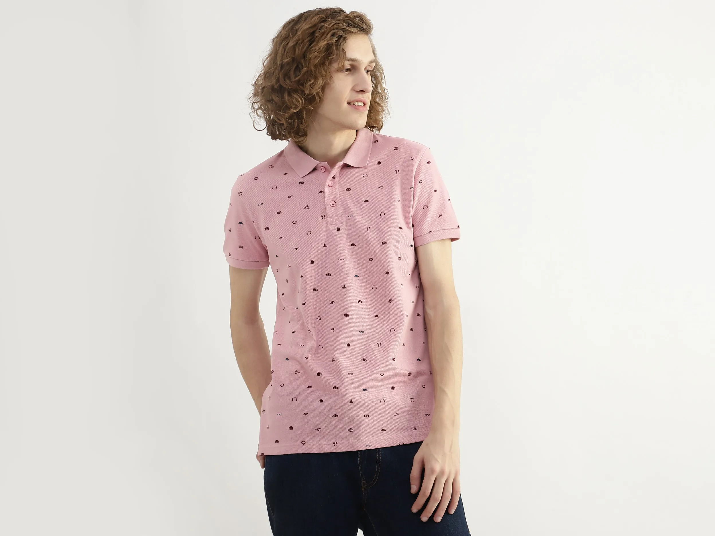 Men Printed Polo Collar T-shirt