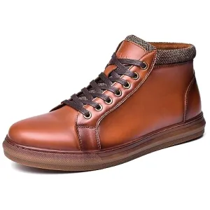 Men's Fashion Sneaker Boots Yellow Brown Leather Mid Top Casual Oxford Ankle Boot Daily Walking Shoes for Men