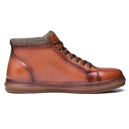 Men's Fashion Sneaker Boots Yellow Brown Leather Mid Top Casual Oxford Ankle Boot Daily Walking Shoes for Men