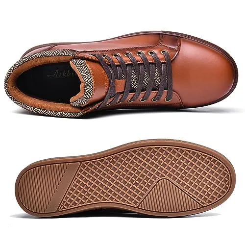 Men's Fashion Sneaker Boots Yellow Brown Leather Mid Top Casual Oxford Ankle Boot Daily Walking Shoes for Men