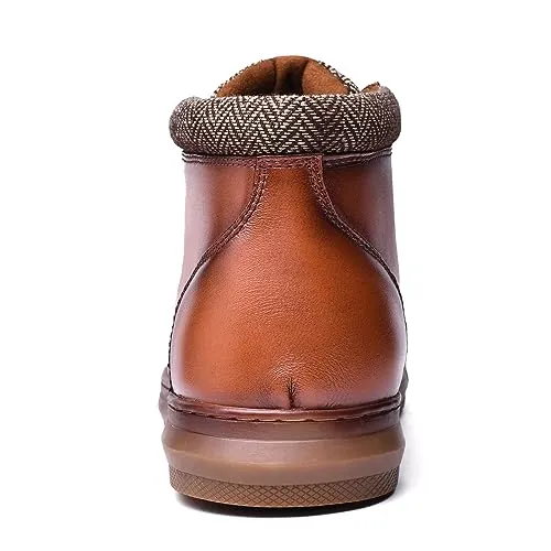 Men's Fashion Sneaker Boots Yellow Brown Leather Mid Top Casual Oxford Ankle Boot Daily Walking Shoes for Men