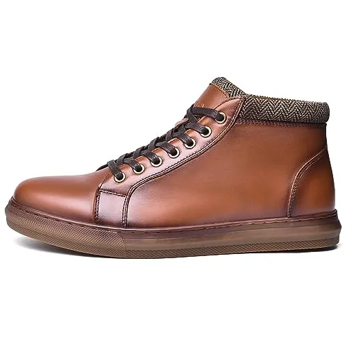 Men's Fashion Sneaker Boots Yellow Brown Leather Mid Top Casual Oxford Ankle Boot Daily Walking Shoes for Men
