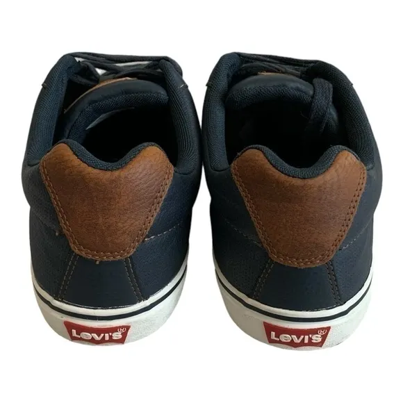 Mens Shoes Levi's Turner Sneakers Navy Blue Brown Lace Up Athletic Shoes