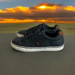 Mens Shoes Levi's Turner Sneakers Navy Blue Brown Lace Up Athletic Shoes