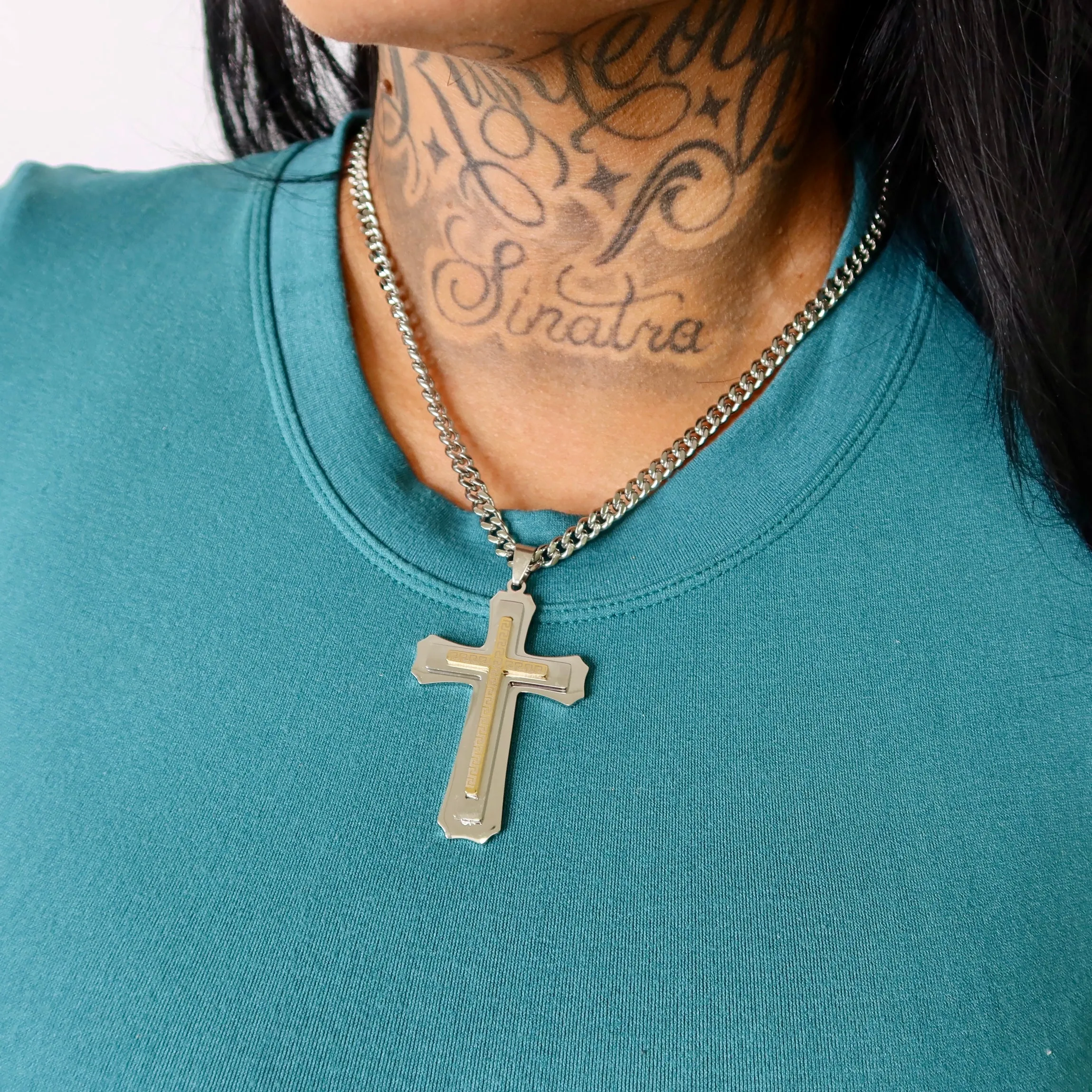 Mixed Metal Cross Necklace