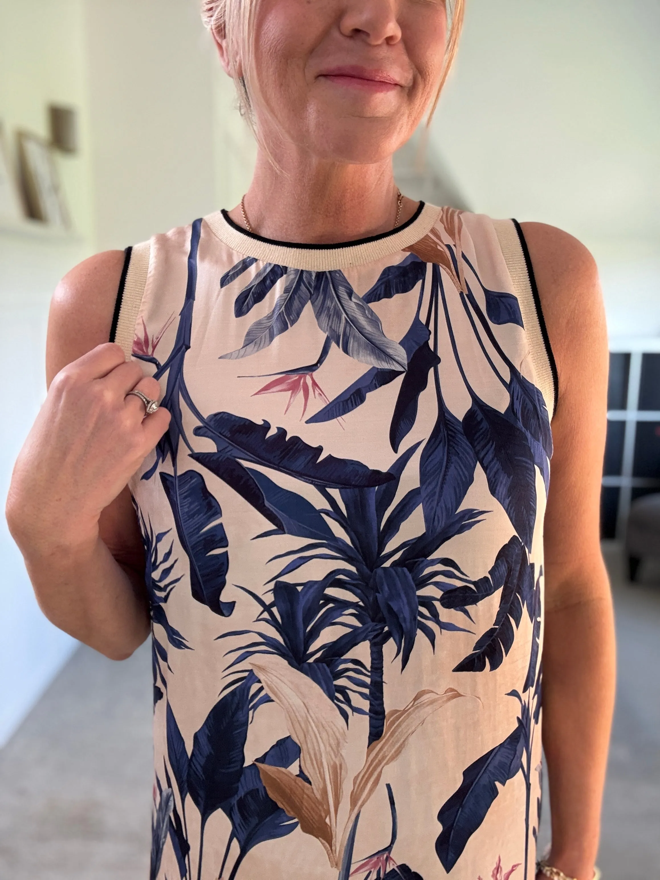 Navy Tropical Print Shift Dress