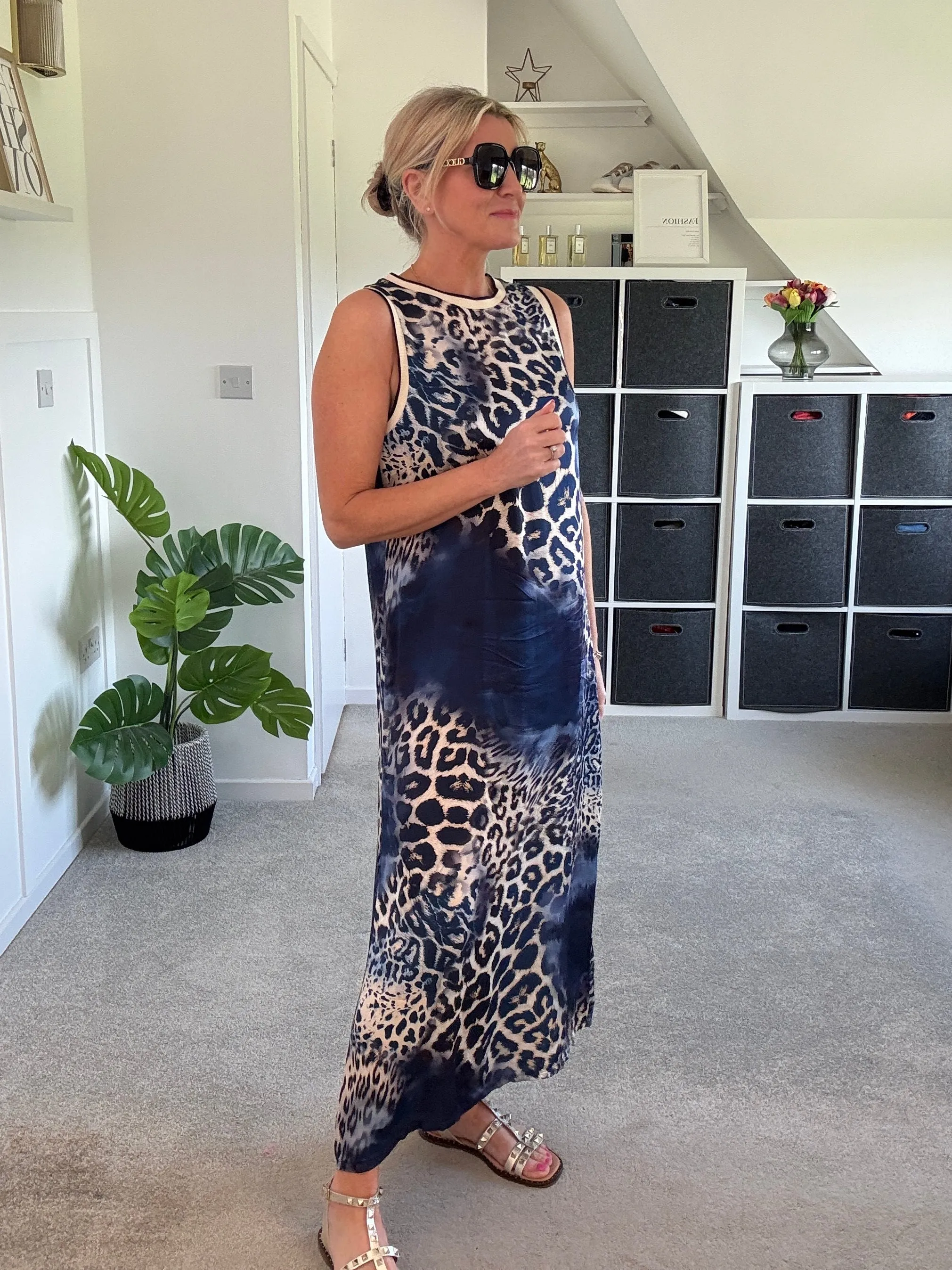 Navy Tropical Print Shift Dress