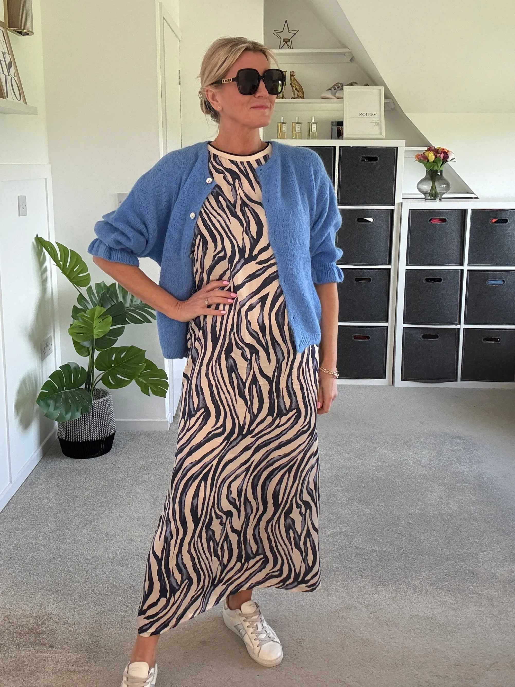 Navy Tropical Print Shift Dress