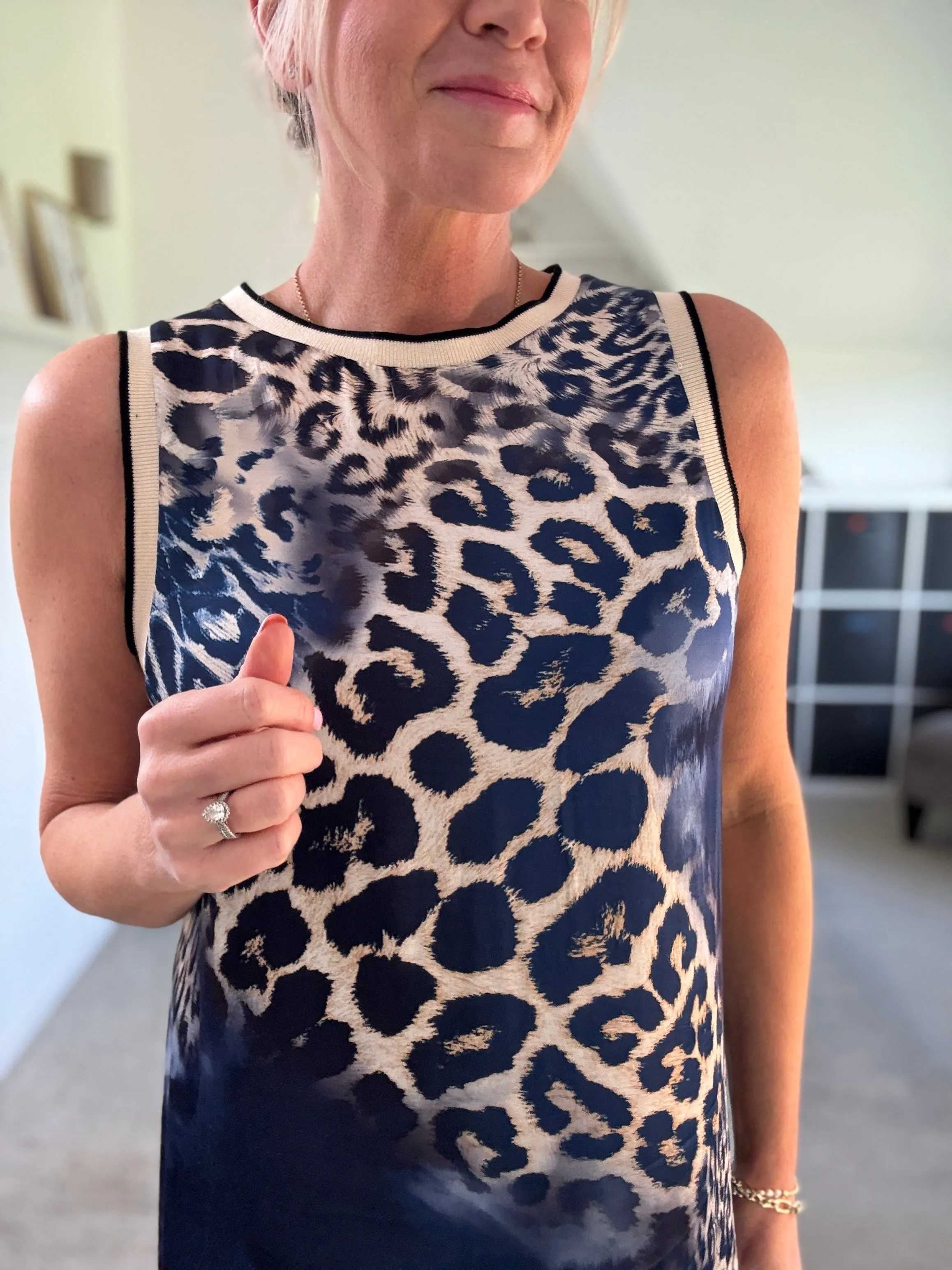 Navy Tropical Print Shift Dress