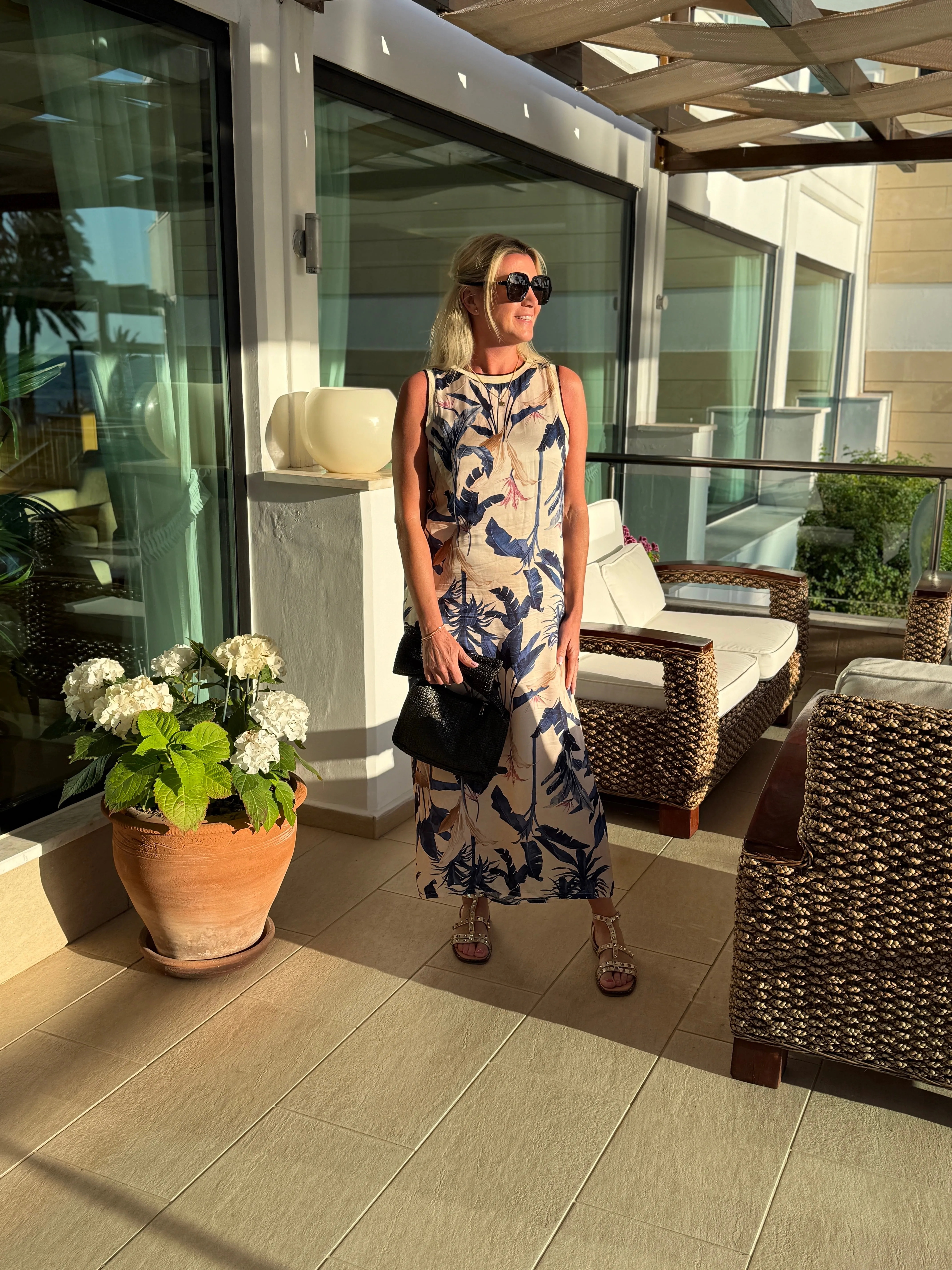 Navy Tropical Print Shift Dress
