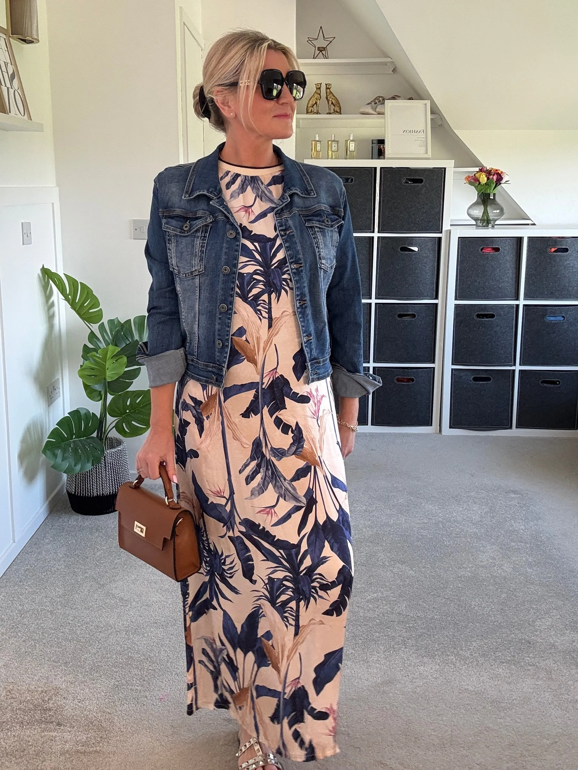 Navy Tropical Print Shift Dress