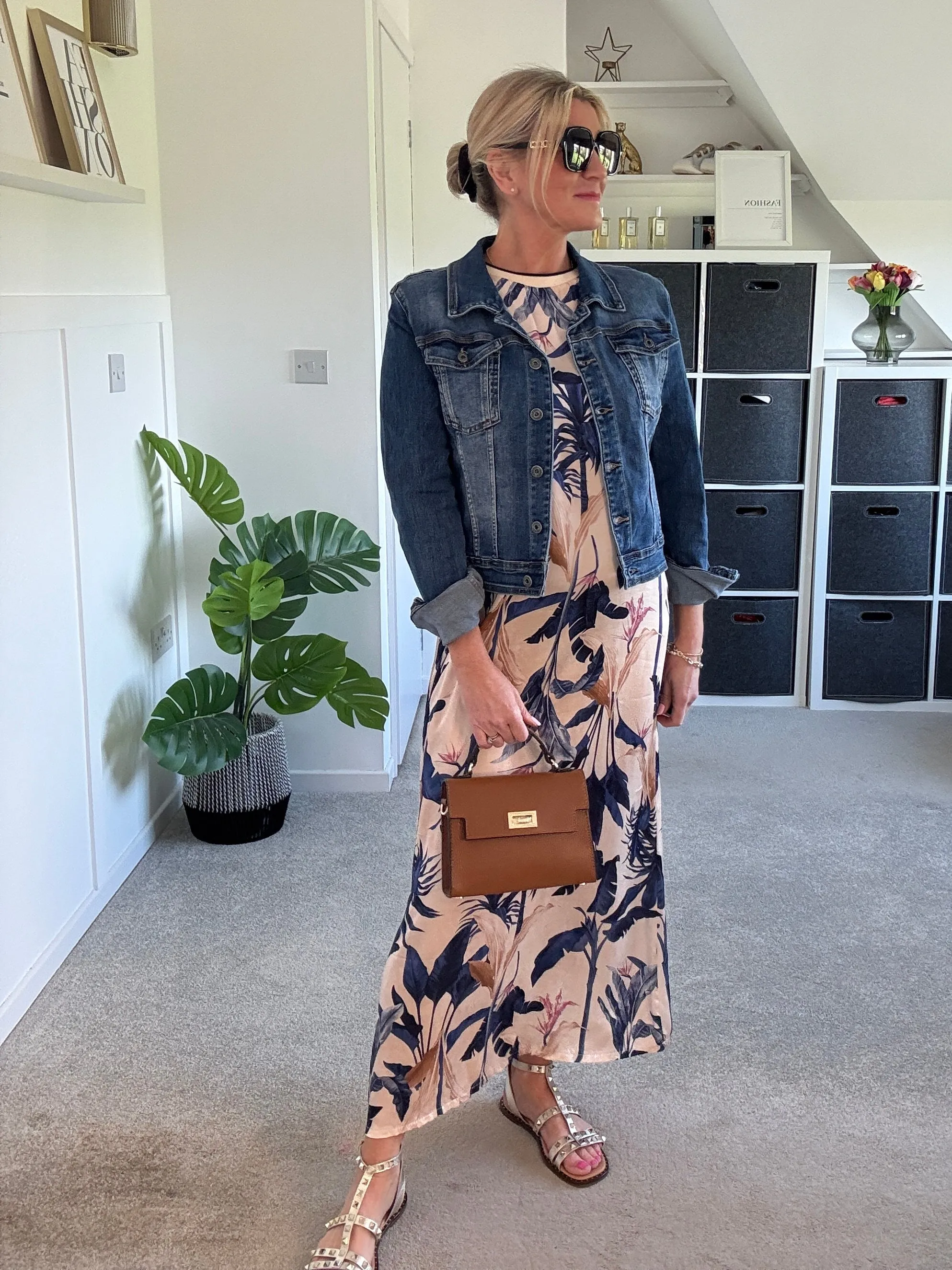 Navy Tropical Print Shift Dress