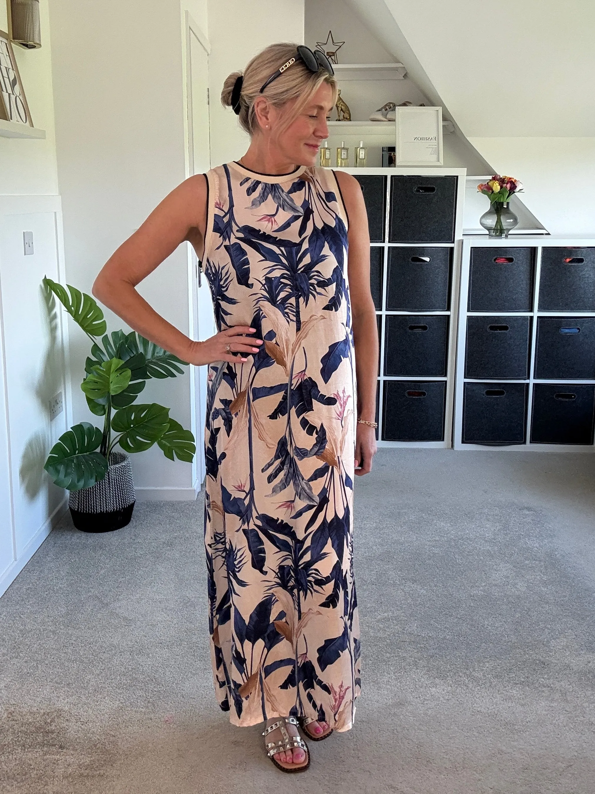 Navy Tropical Print Shift Dress