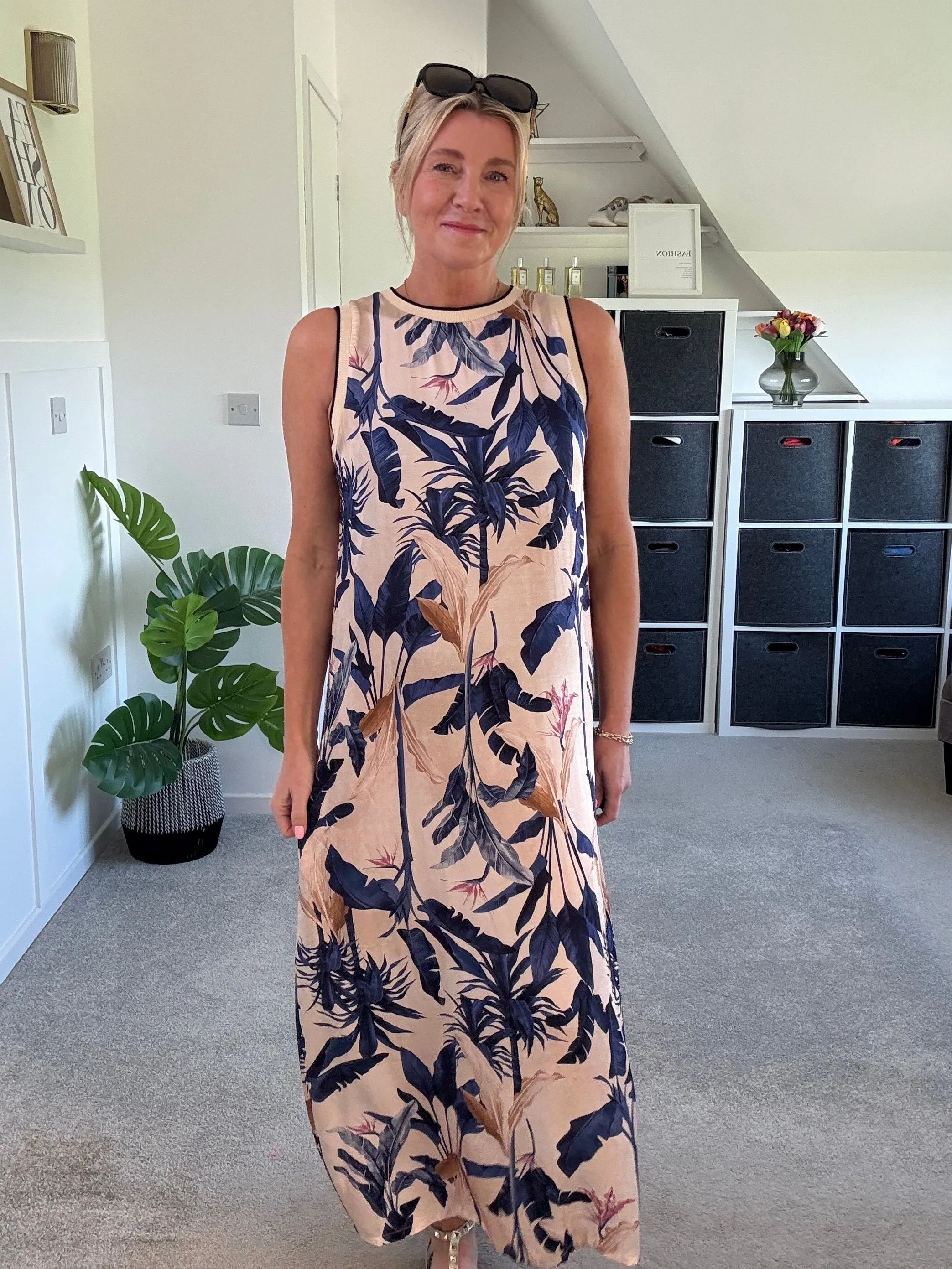 Navy Tropical Print Shift Dress