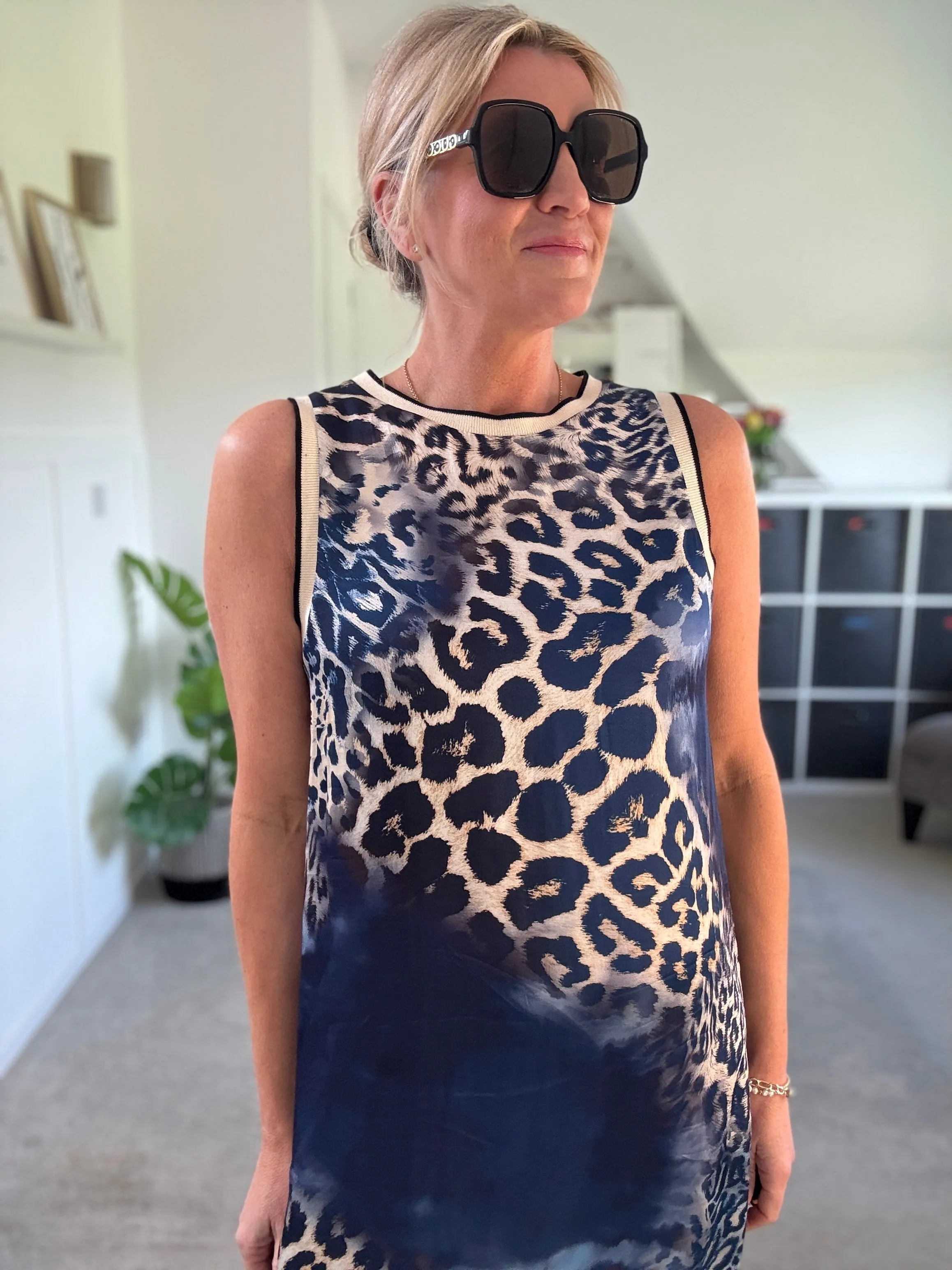 Navy Tropical Print Shift Dress