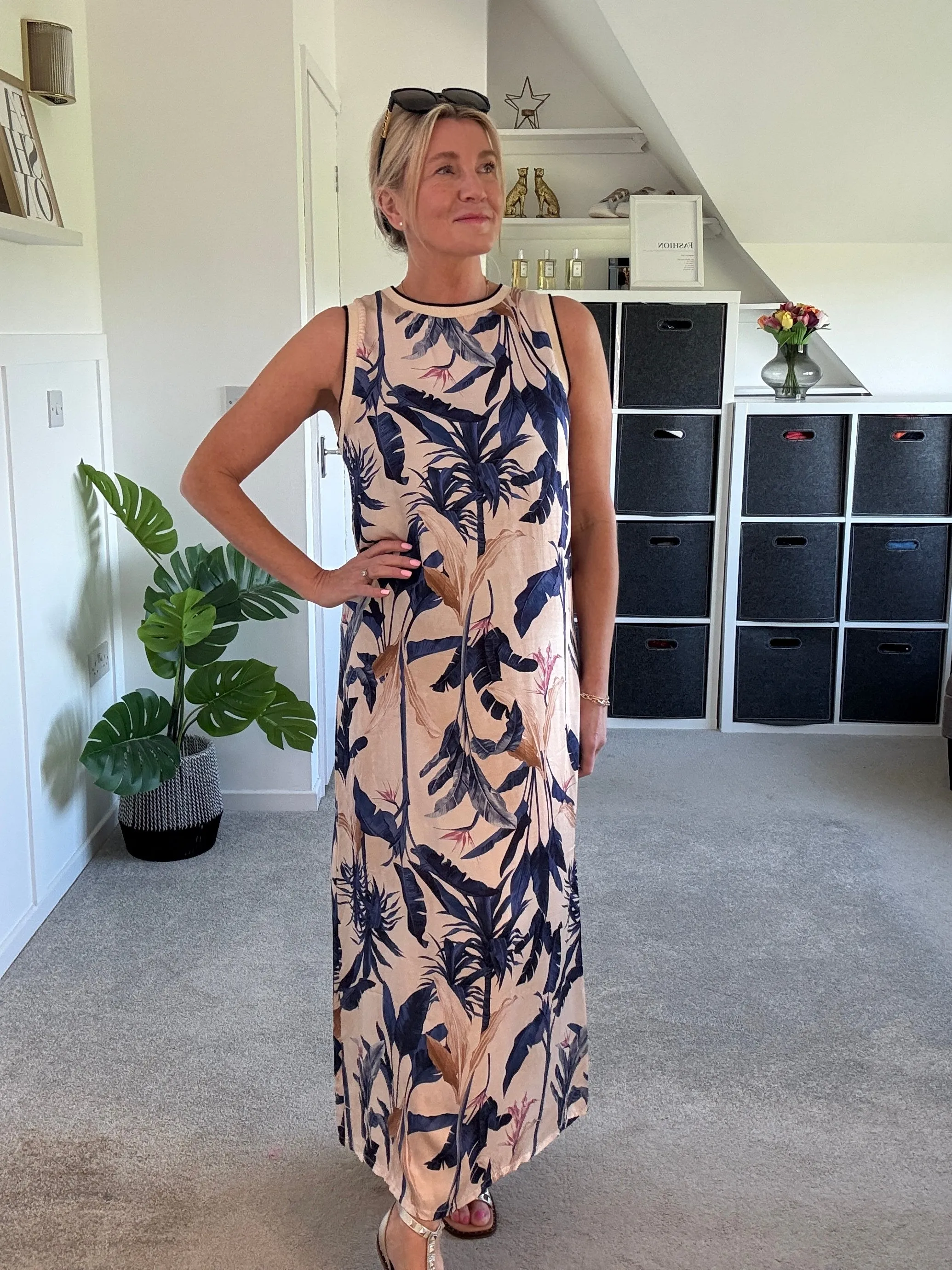 Navy Tropical Print Shift Dress