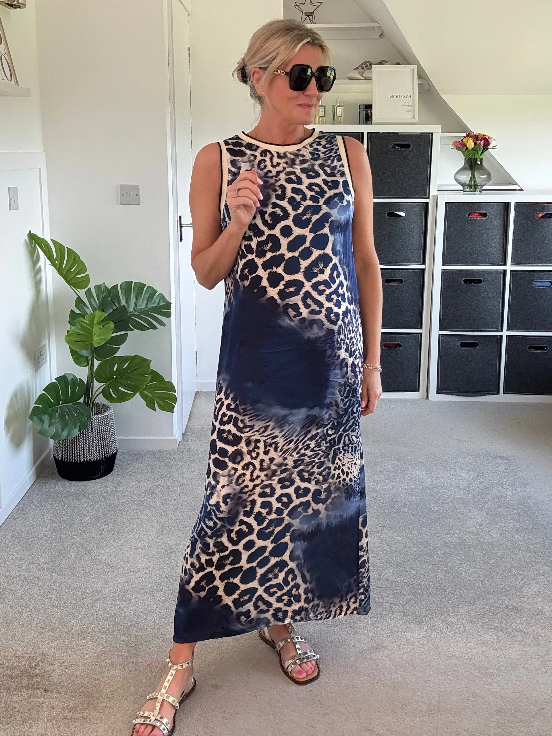 Navy Tropical Print Shift Dress