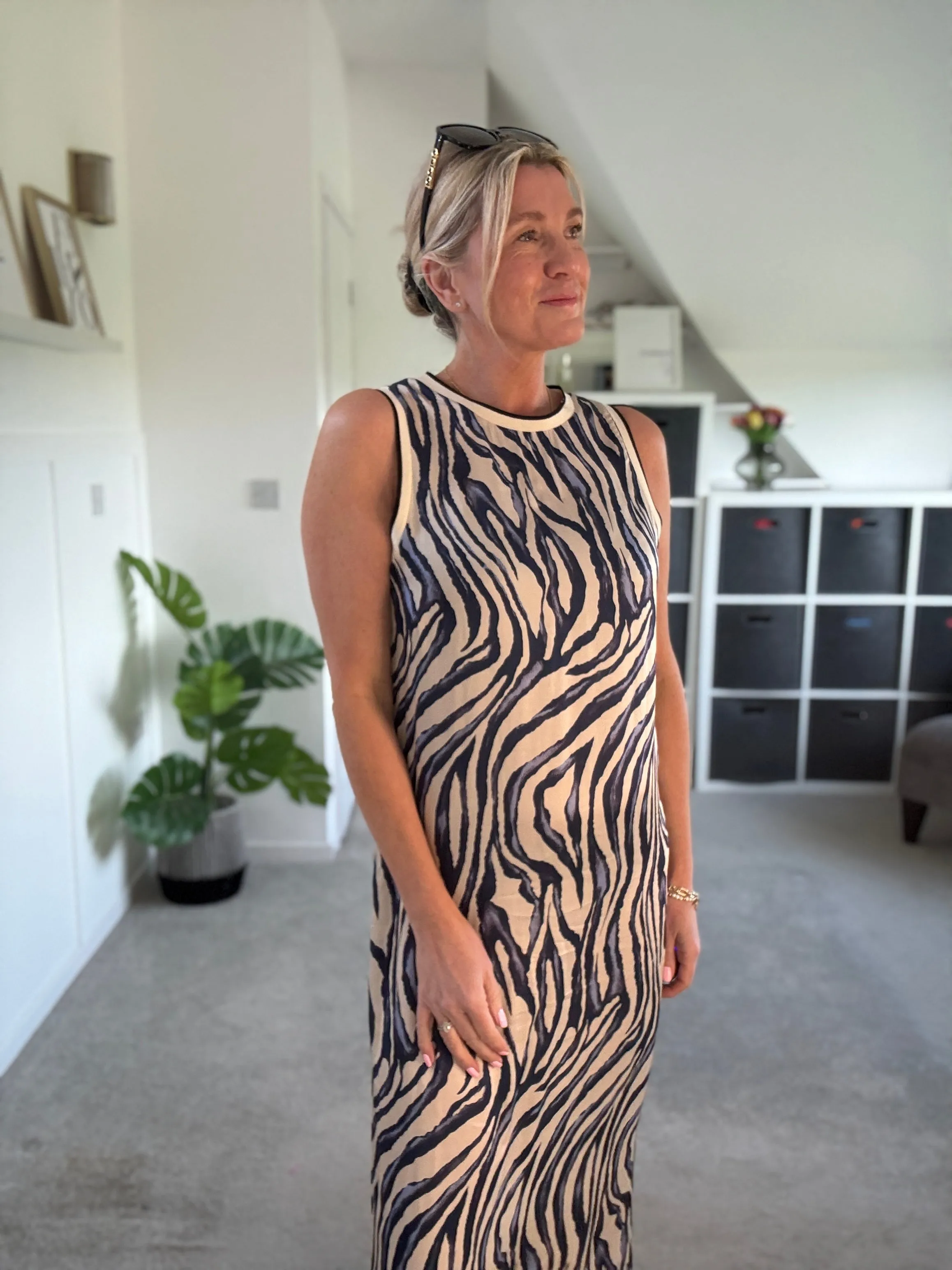 Navy Tropical Print Shift Dress
