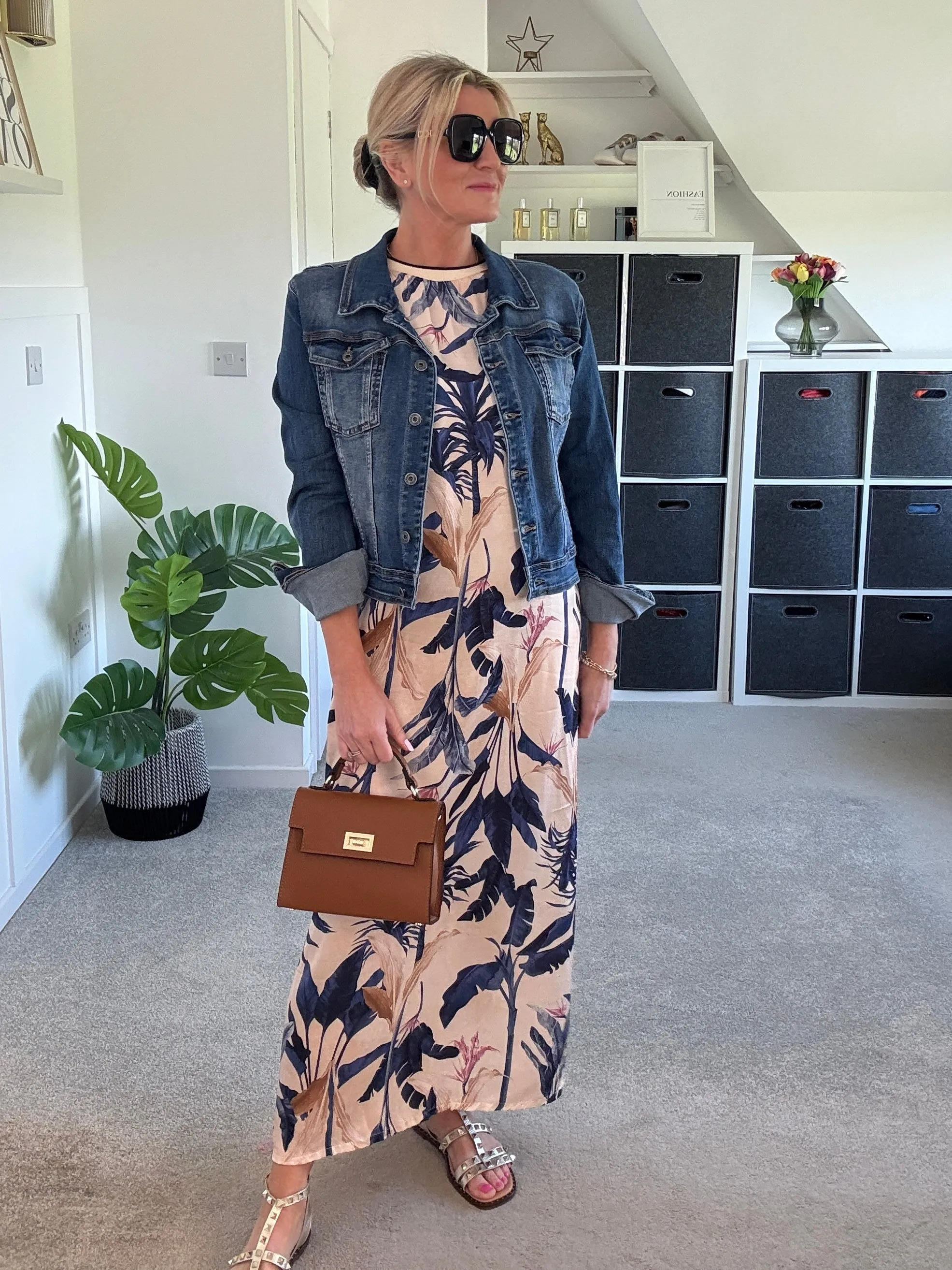 Navy Tropical Print Shift Dress