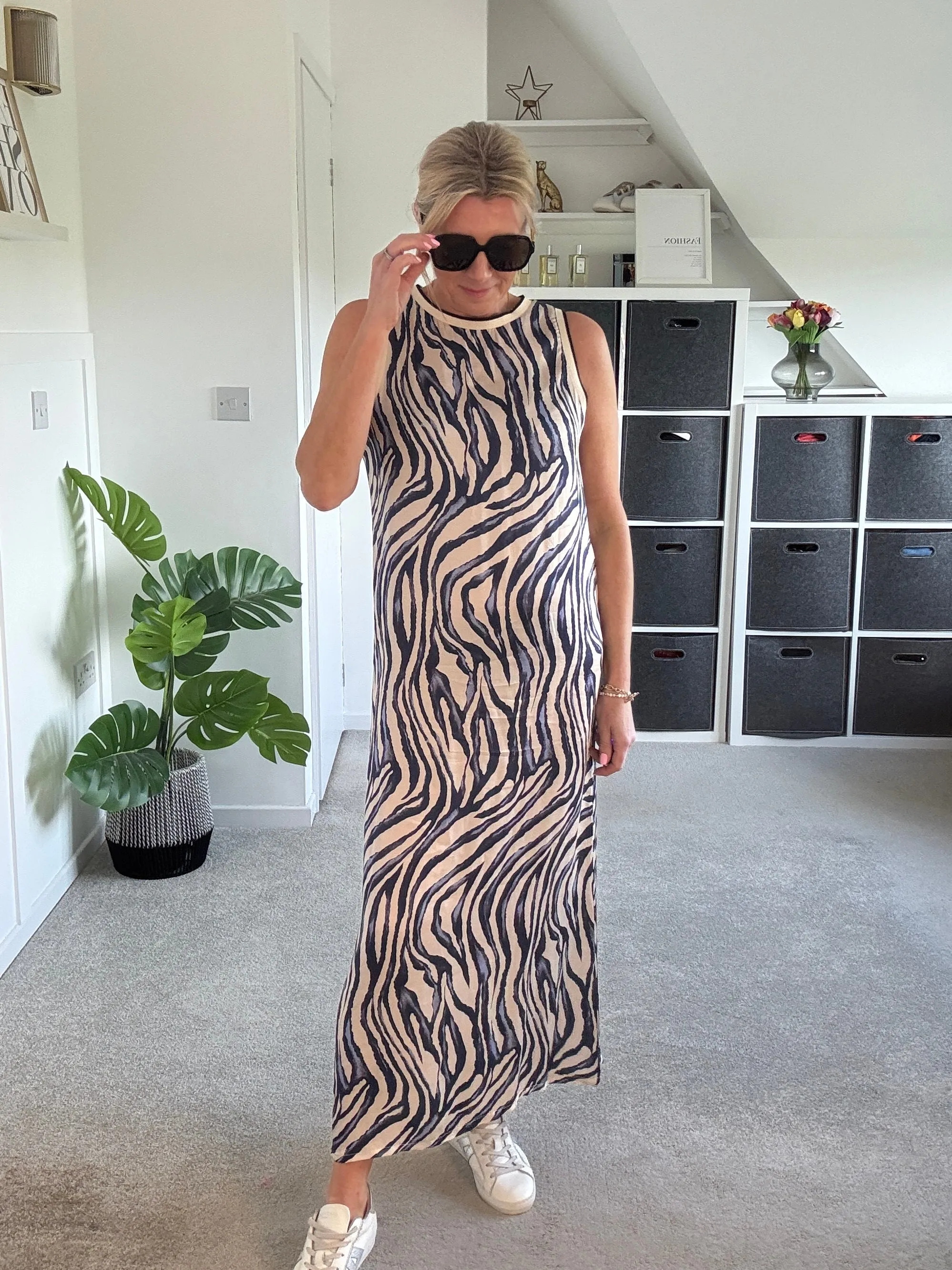 Navy Tropical Print Shift Dress
