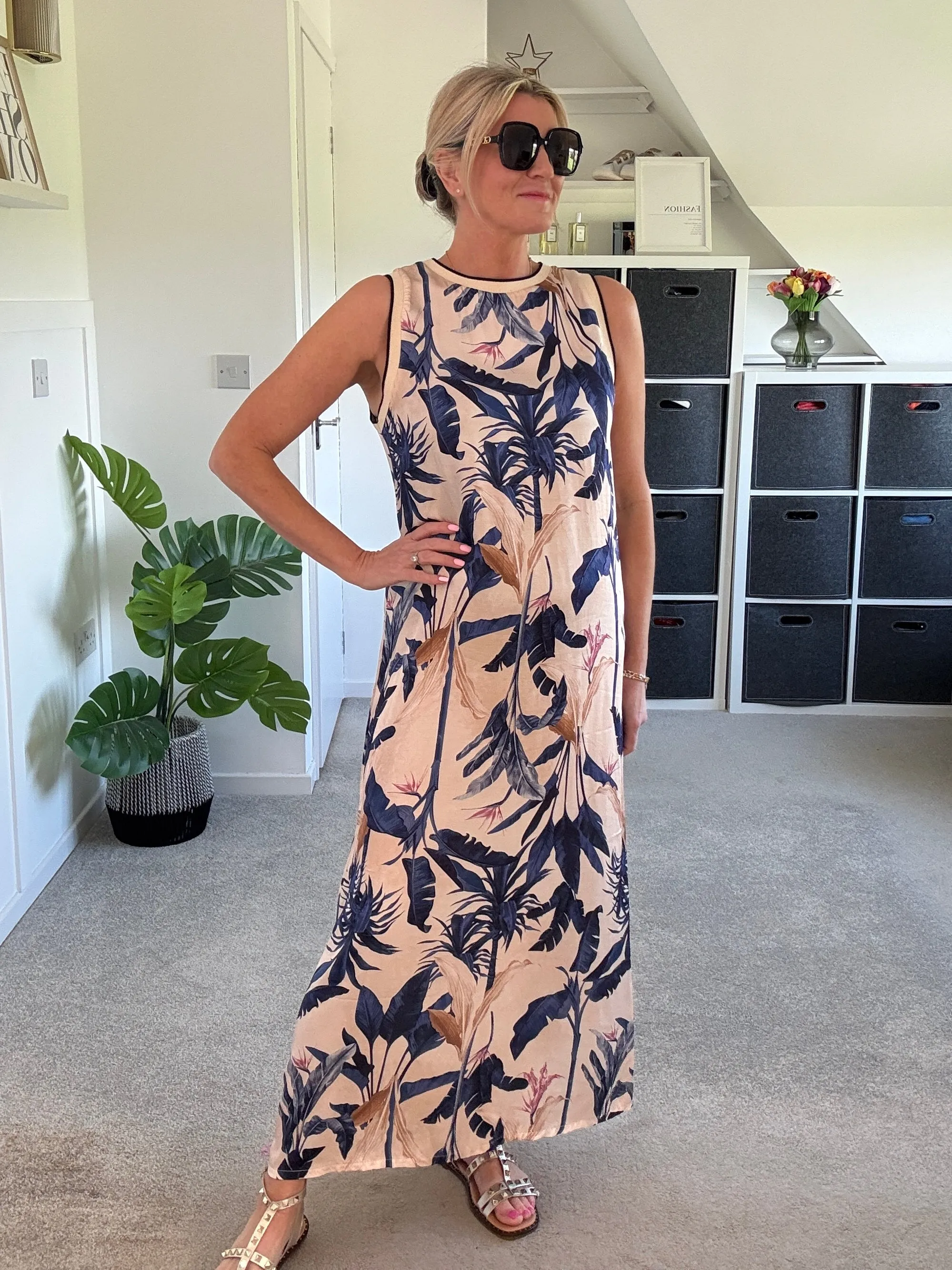 Navy Tropical Print Shift Dress