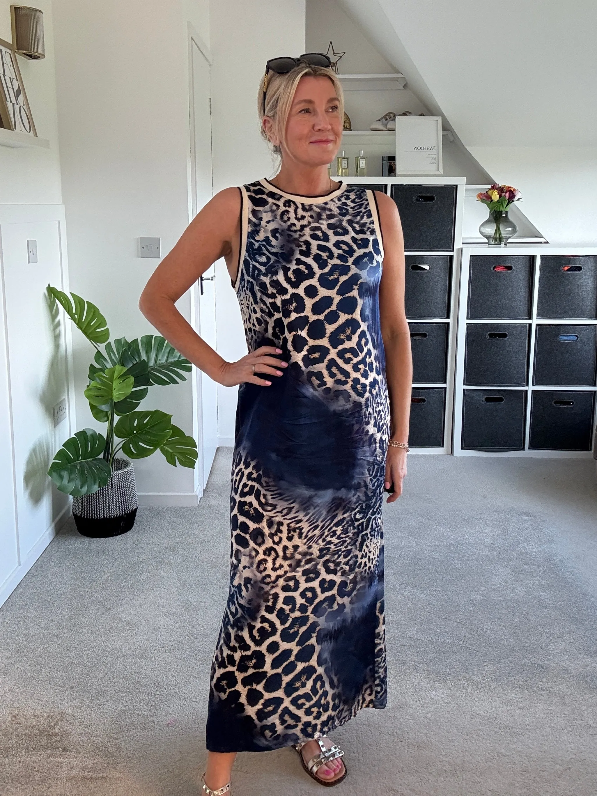 Navy Tropical Print Shift Dress