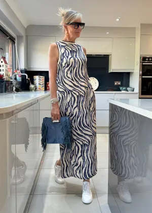 Navy Zebra Print Shift Dress